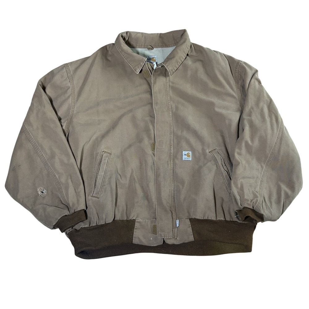 Carhartt Flame Resistant Jacket Mens 4XL Brown Canvas Bomber Full Zip USA FRJ020